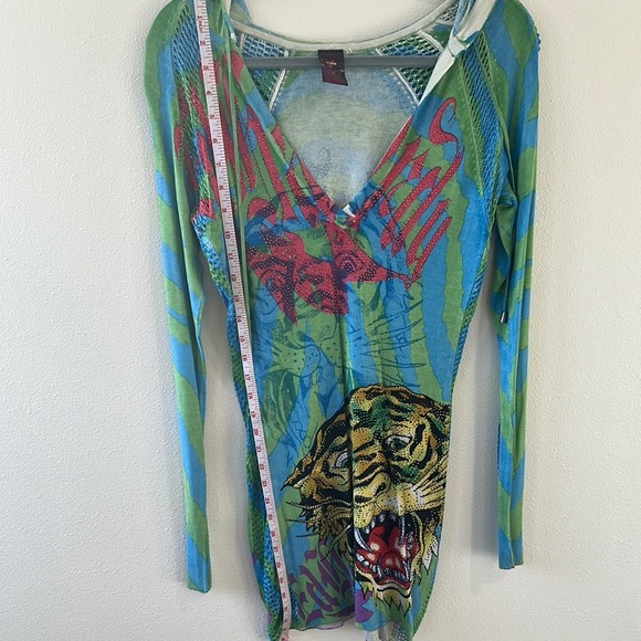 Ed Hardy × Streetwear Y2K Vintage Ed Hardy crazy knit stretch dress‎ sweater | - Picture 9 of 11